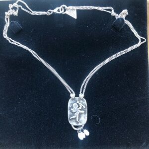 Vintage 90's silver Cherub Angel heart pearl romantic necklace